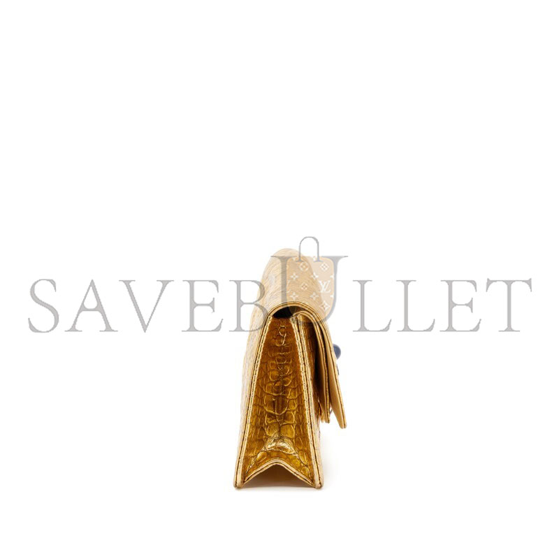 CHANEL 19A CROCODILE EMBOSSED GOLD JEWELED SCARAB CLUTCH BAG TI9 784893 (30*13*5cm)